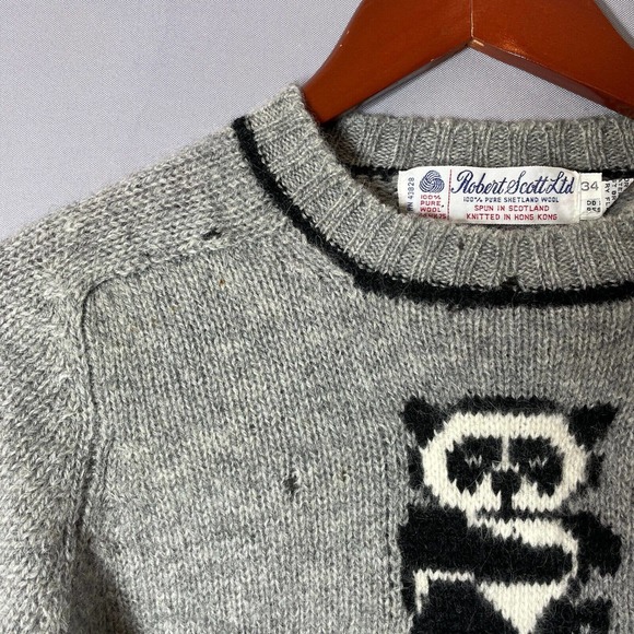 Robert Scott Ltd Sweater Size 34 Pure Shetland Wool Grey Bear Vintage Rare - Picture 4 of 11